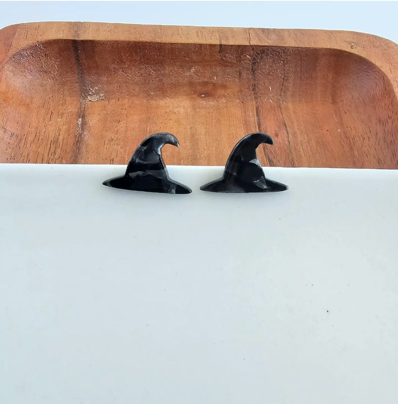 Witch Hat Studs - Black // Halloween Earrings