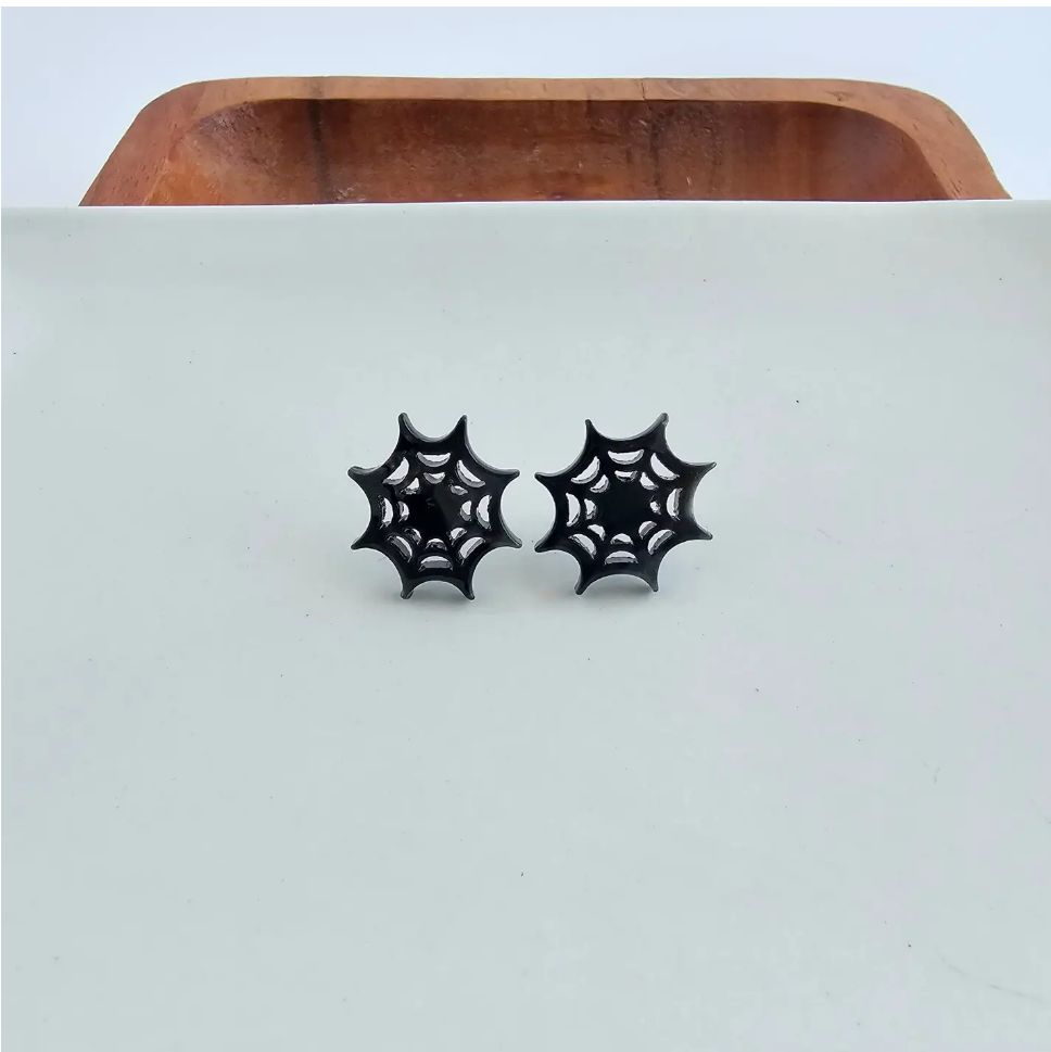 Spider Web Studs - Black // Halloween Earrings