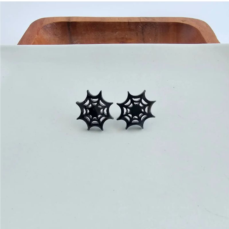Spider Web Studs - Black // Halloween Earrings