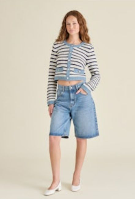 Steve Madden Casette Sweater Cardigan (Ivory Stripe)