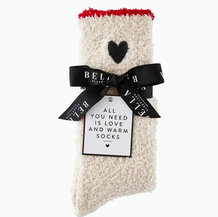Bella Sleep Cozy Socks - Red Trim + Black Heart