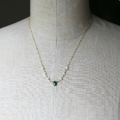 Dainty Emerald and Pearl Necklace