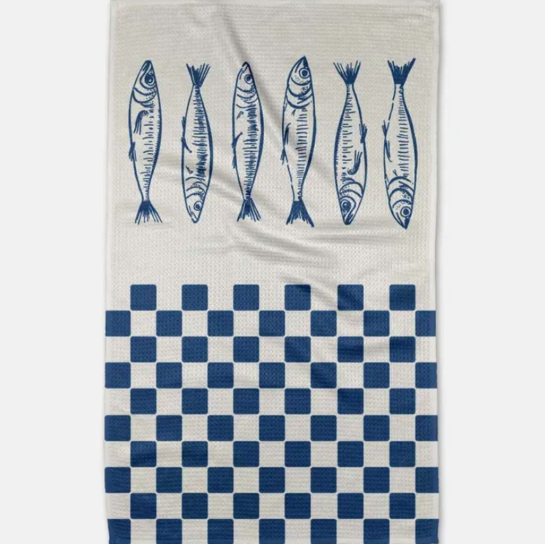 Geometry Sardine Check Blue Tea Towel