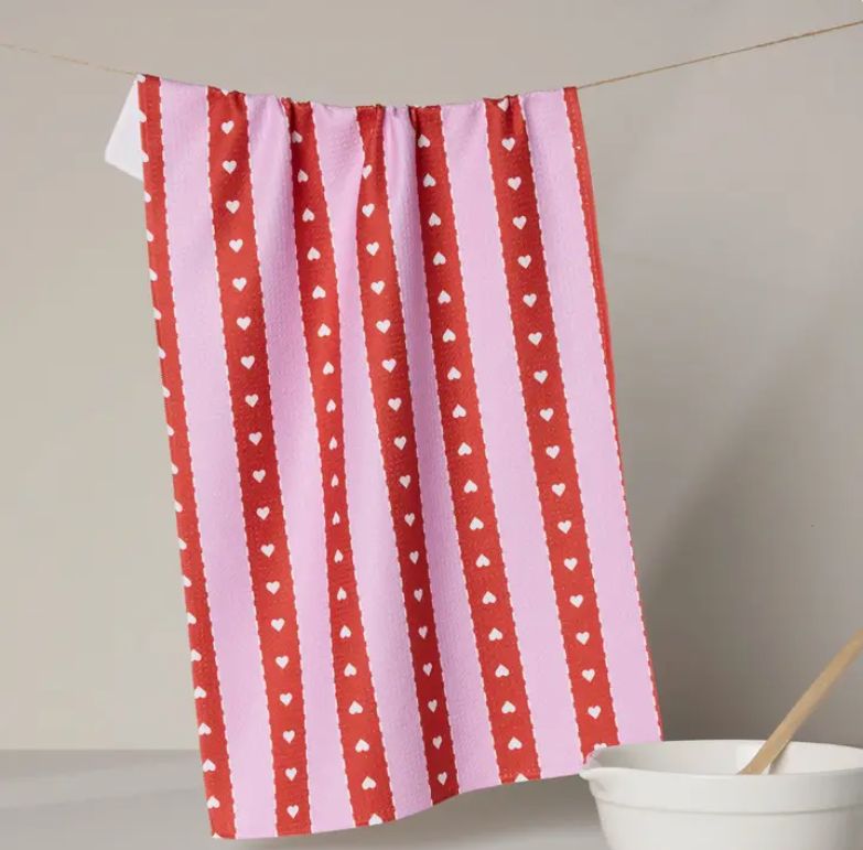 Geometry Ribbon Hearts Tea Towel