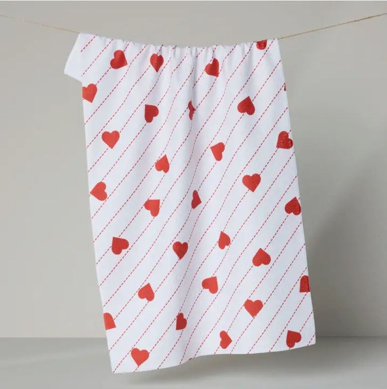 Geometry Stitched Heart Tea Towel