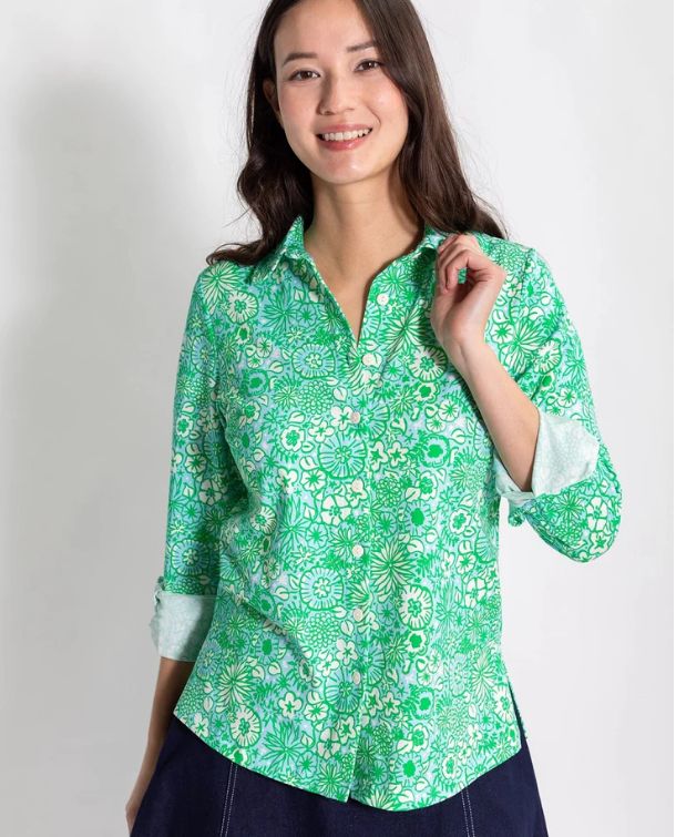 Lesley Evers Alice Blouse Flower Patch Green