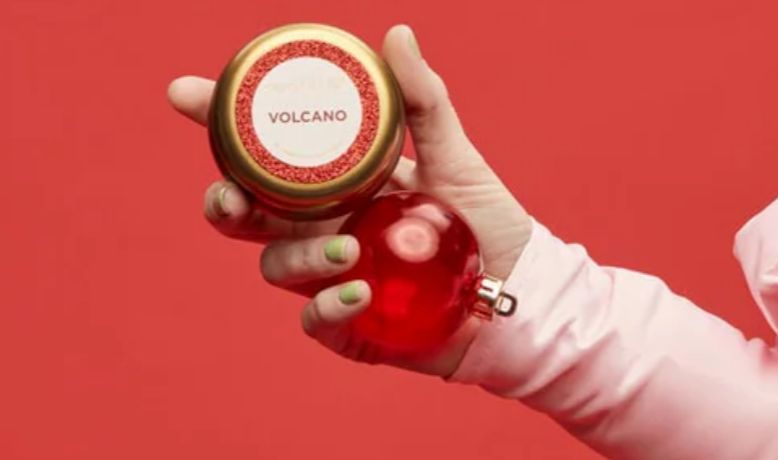 Capri BLUE Red Glitter Mini Tin Candle 3 oz (Volcano)