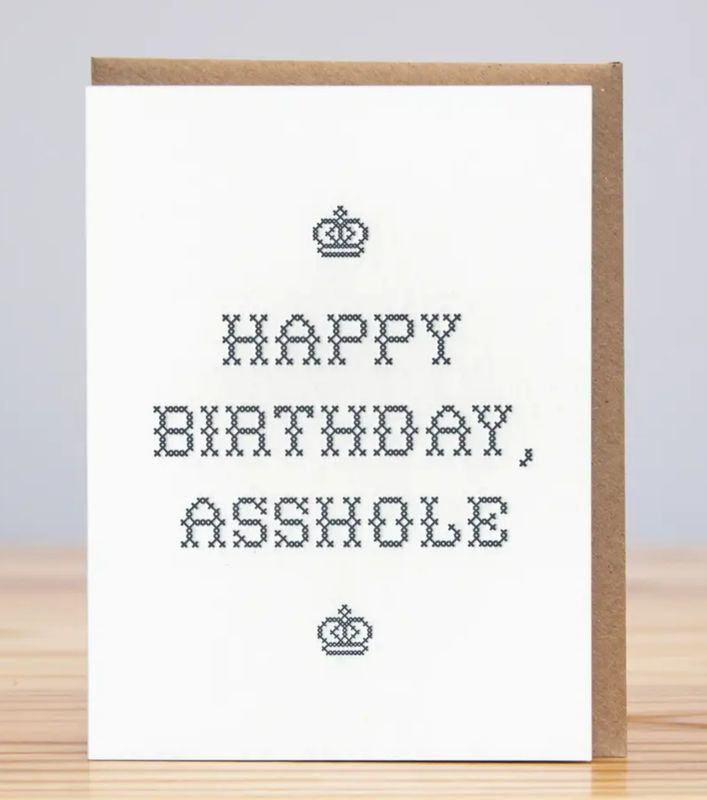 Huckleberry Letterpress B-Day Asshole Cross Stitch Card
