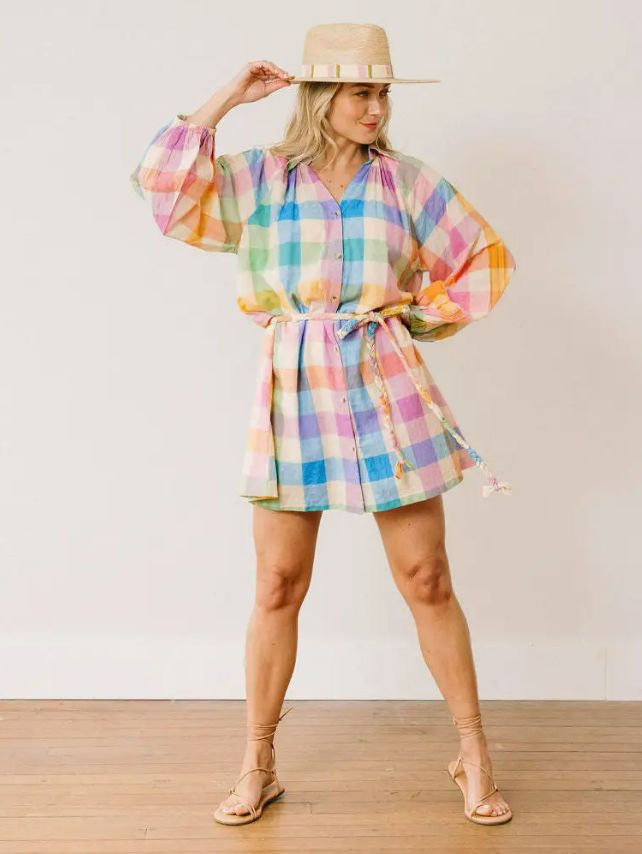 Sunshine Tienda Rainbow Plaid Pippa Dress