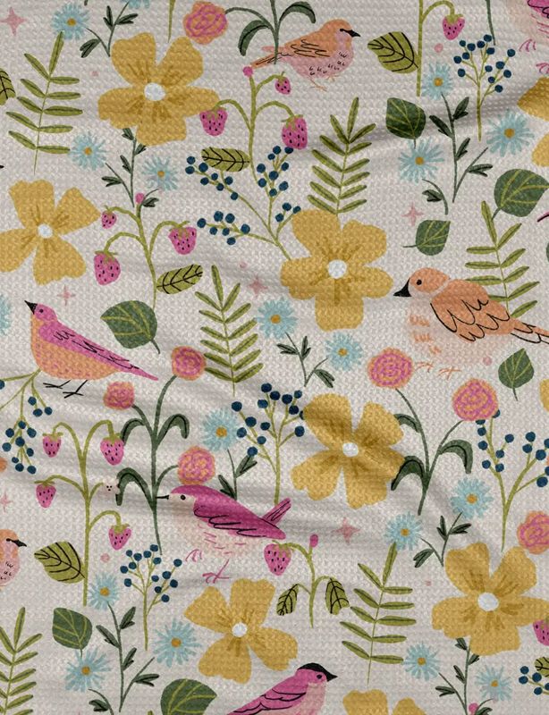 Geometry Summer Songbirds Tea Towel
