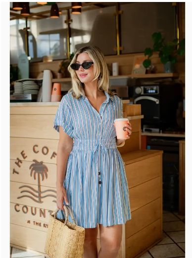 Escapada Living Short-Sleeve Rose Dress Cinched Waist with Pockets