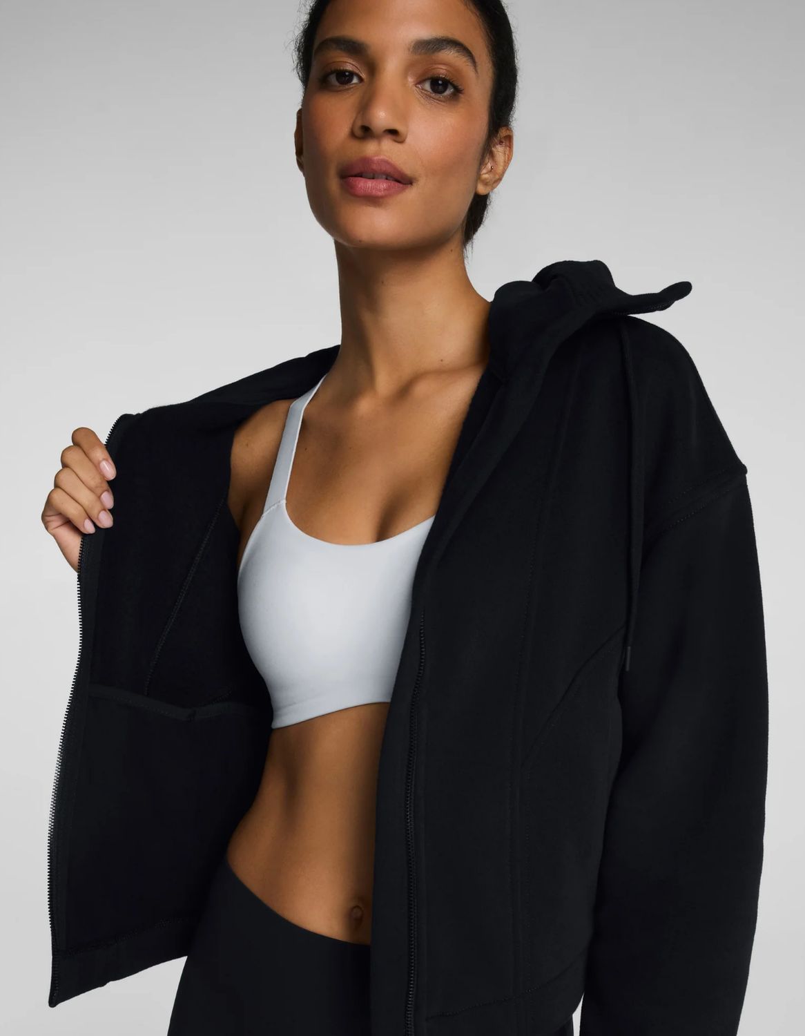 SPANX® BoostUp Cotton Fleece Full Zip Hoodie (Very Black)