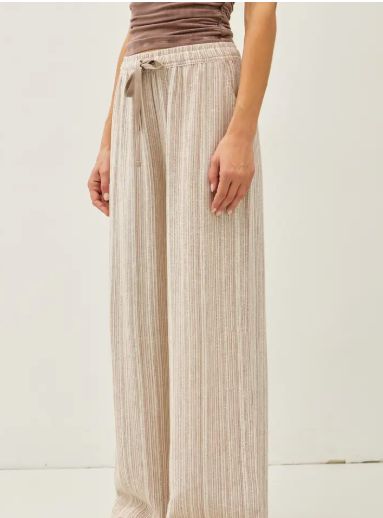 29" Inseam Striped Linen Wide Leg Pants (Natural)