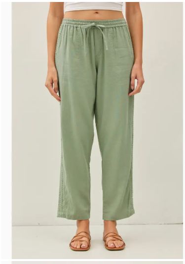Crochet Lace Trim Tapered Linen Pants