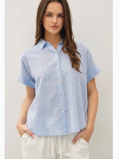Linen Blend Dolman Sleeve Shirt-Chambray