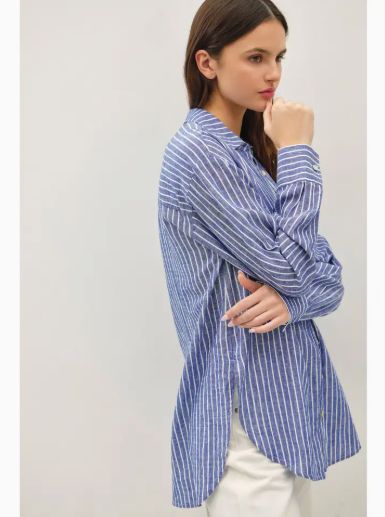 Cotton Linen Blend Long Sleeve Button Up Shirt