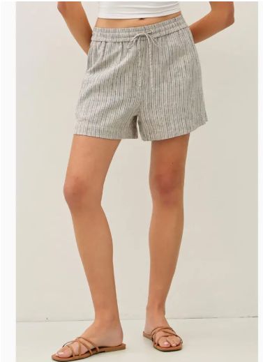 Linen Blend Striped Pull On Shorts (Slate)