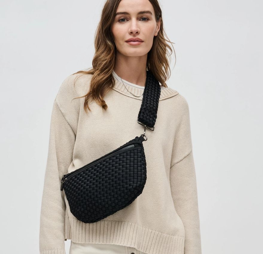 Sol and Selene Ethereal Woven Neoprene Crossbody Bag (Black)