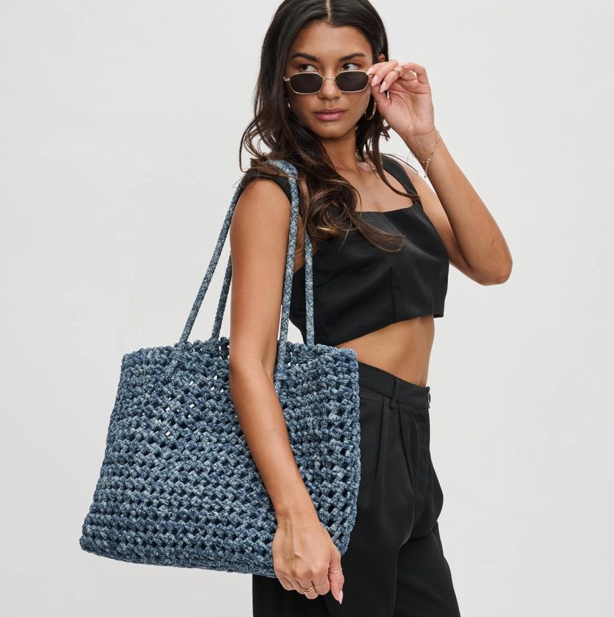 Sol and Selene Reflection - Hand Woven Knot Tote (Denim)