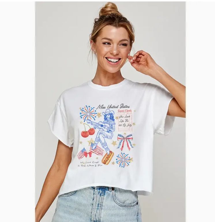 Miss United State Vintage Graphic Crop Top