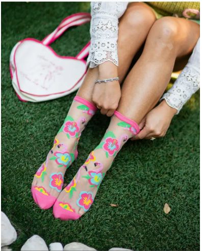 Sock Candy Flamingo Sheer Crew Socks