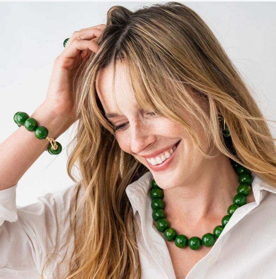 Ink + Alloy Iris Large Resin Bead Necklace Green