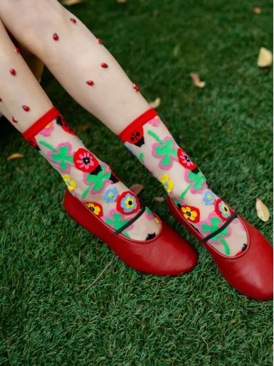 Sock Candy Lucky Ladybug Sheer Crew Sock