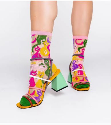 Sock Candy Dopamine Cats Sheer Crew Sock