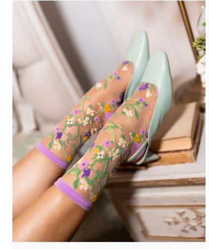 Sock Candy Heart Floral Sheer Crew Sock