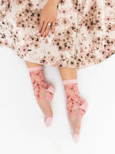 Sock Candy Cherry Blossom Sheer Crew Sock
