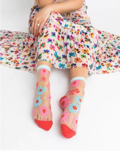 Sock Candy Ribbons Roses Sheer Crew Sock