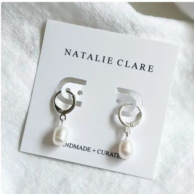 Natalie Clare Silver Pearl Huggie Hoops