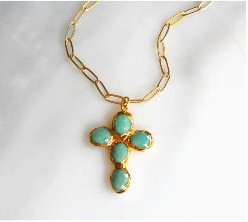 Amazonite Cross Medallion Necklace