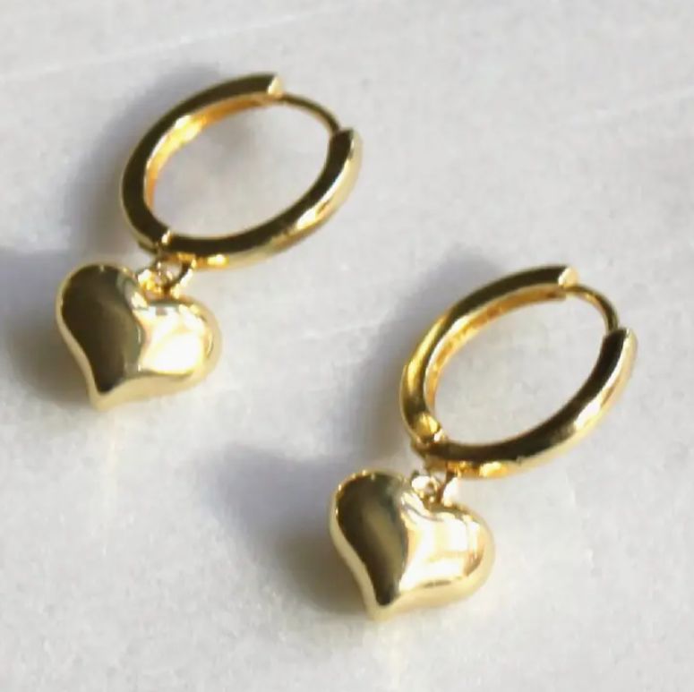 Puffy Heart Gold Huggie Hoops
