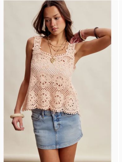 Crochet Lace Square Neck Tank Top