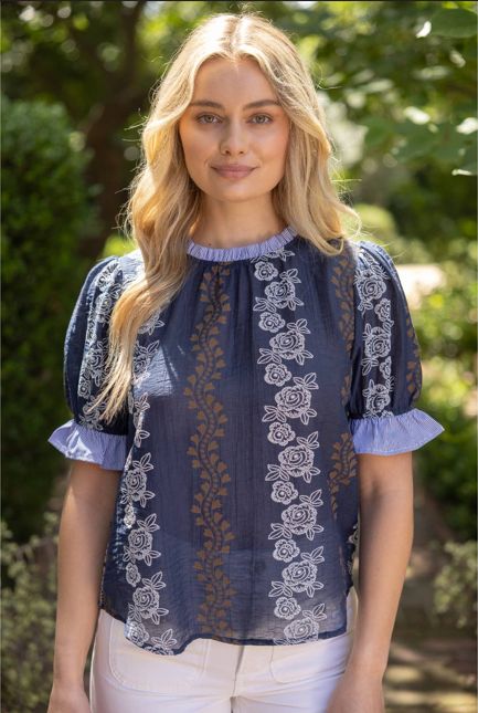 Stripe Ruffle Detail Floral Printed Top