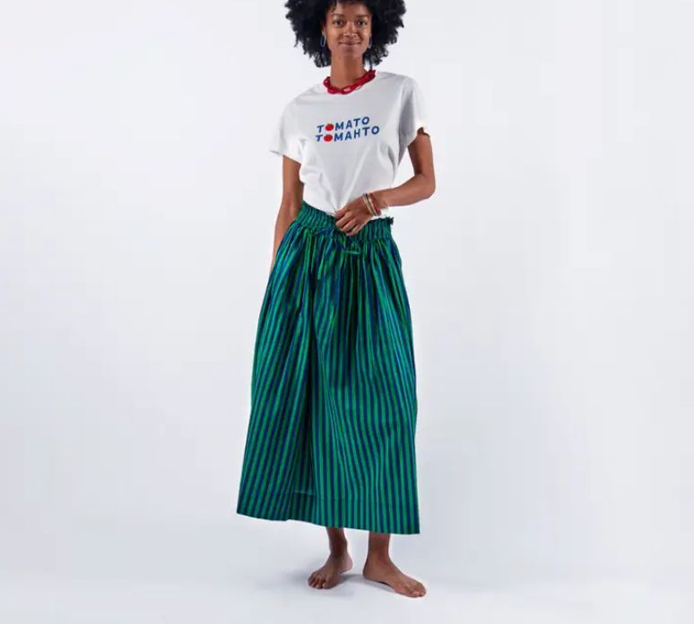 Ink + Alloy Keaton Stripe Skirt Navy and Kelly Green