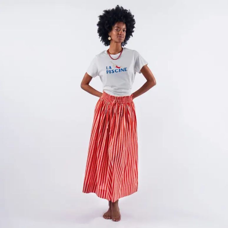 Ink + Alloy Keaton Stripe Skirt Coral + Blush