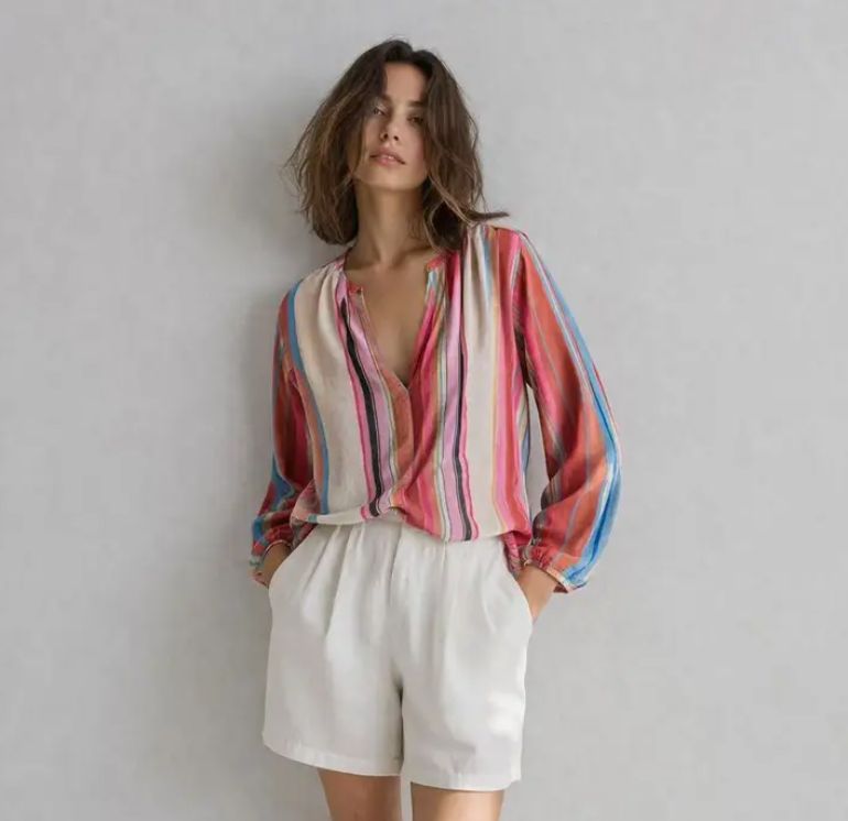 Sunset Stripe V-Cut Blouse