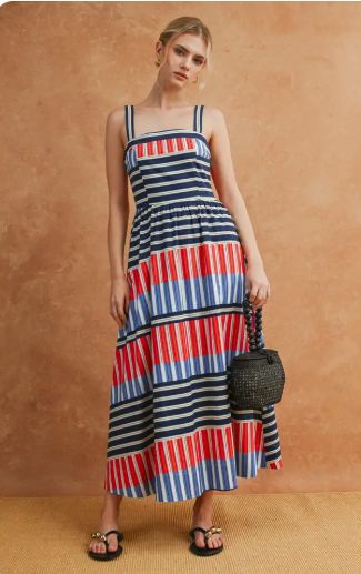Color Block Striped Midi Dress