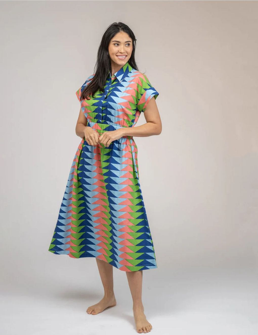 The Lisa Dress | Tropical Blockprint Bagru Triangle