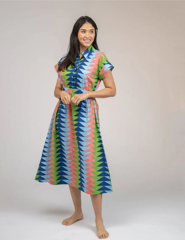 The Lisa Dress | Tropical Blockprint Bagru Triangle