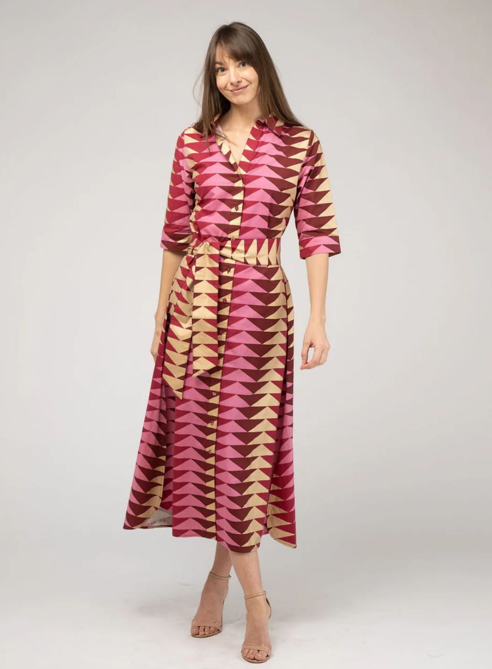 The Eloise Dress | Cranberry Bagru Triangle