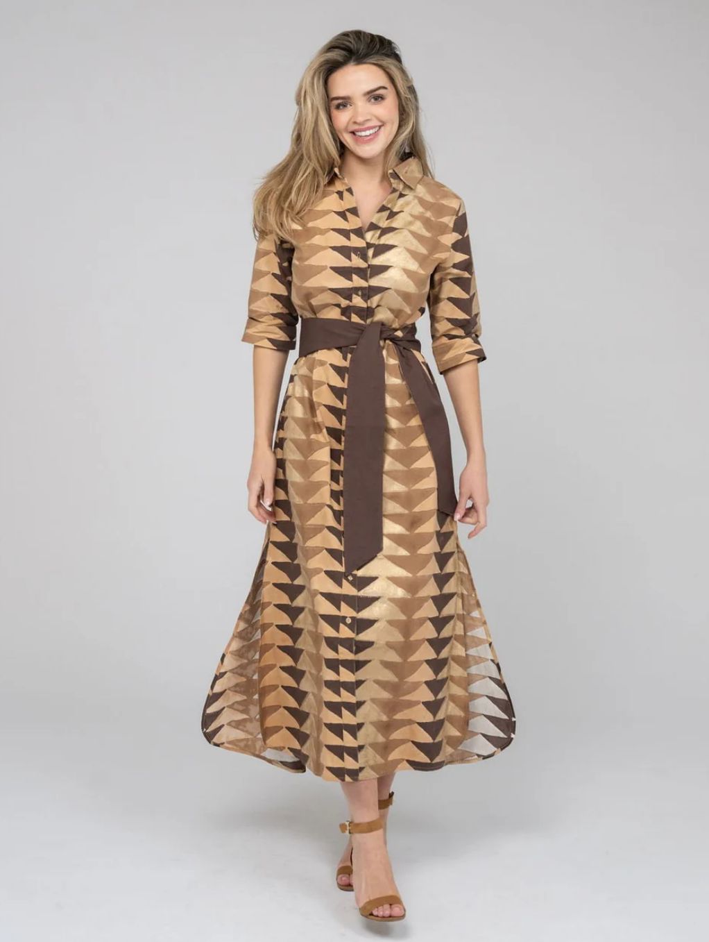 The Eloise Dress | Brown Gold Bagru Triangle