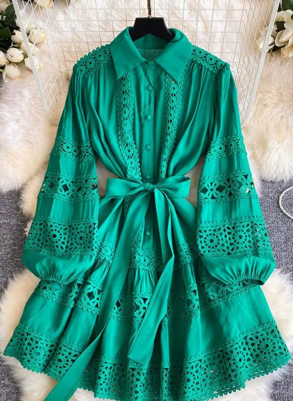 Floral Button-Up Casual Dress (Green)