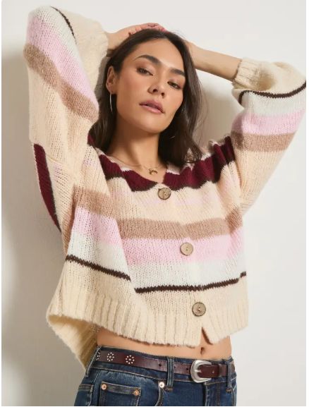 June Cardigan Birch Stripe