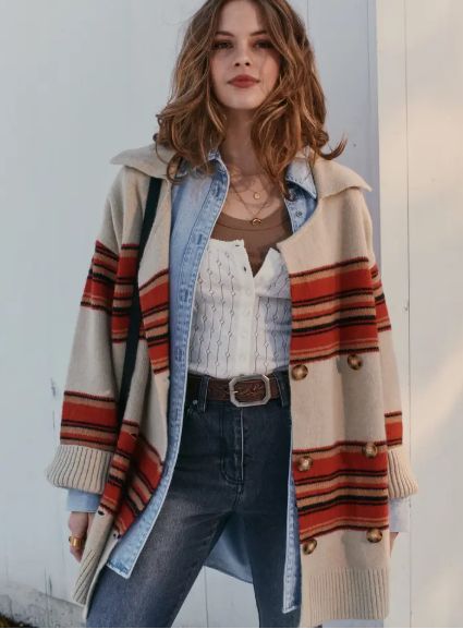 So Many Likes Oversized Knitted Cardi Coat - Stripe