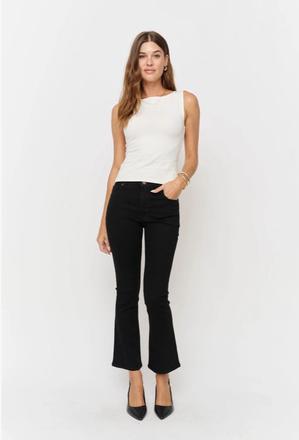 Oliver Logan Palmer Mid Rise Crop Kick Flare, Sculpt+ Jet Black