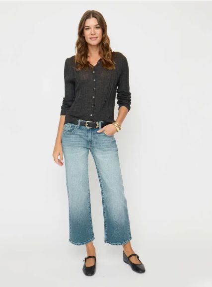 Oliver Logan Evelyn Low Rise Wide Leg Crop  Bright Blue Worn
