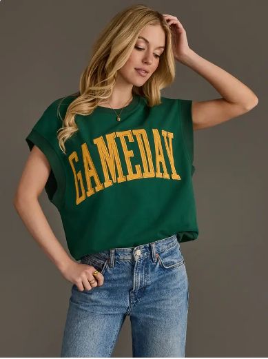 Green &amp; Gold Game Day Short Sleeve Sweatshirt